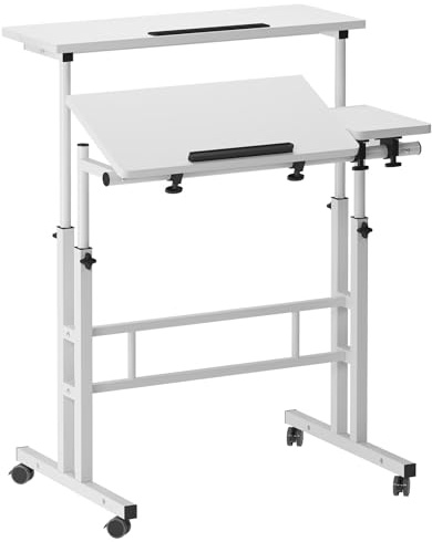 SDHYL Rollbar-Computerarbeitsplatz, Höhenverstellbarer Sitz- und Stehschreibtisch auf Rädern, 67-115 cm, Mobil Laptop-Arbeitsplatz,Weiß
