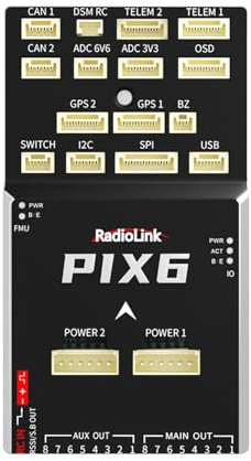 Radiolink PIX6 Flight Controller 16 Kanäle Ausgang, OSD-Modul und Dual-Gyro integriert, Vibrationsdämpfung, FC für Flugzeug/2-8