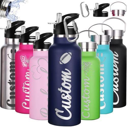 Gourde Personnalisée Avec Paille 350ml 750ml Nom Gravé Logo Bouteilles Isothermes Personnalisé En Acier Inoxydable à Double Paroi Pour Garçons Filles École De Sport En Plein Air