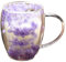 EABYMOR 350ml Double Wall Insulated Coffee Mug,Dried Flower Glass Coffee Cups,Layered Glass Beverage Cup,Espresso Cups Aesthetic for Women (Purple)
