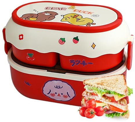 Boîte Bento Red Box mignon Bento Box Kawaii Bento Boîte à lunch réutilisable Boîte à lunch extérieure Préparent Préparez pour enfants pour enfants, contenants de rangement de nourriture, boîte à lu