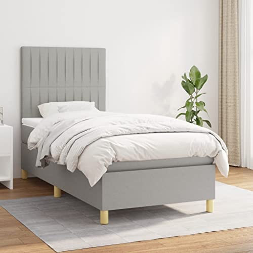 OHOOWOO Boxspringbett mit Matratze Hellgrau 100x200 cm Stoff,Deluxe Boxspringbett mit Taschenfederkernmatratze für erholsamen Schlaf