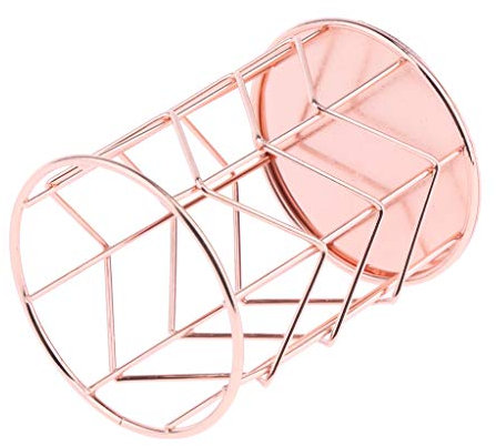 Round Metal Wire Mesh Pen Pot Pencil Brush Holder Desk Organizer Rose Gold