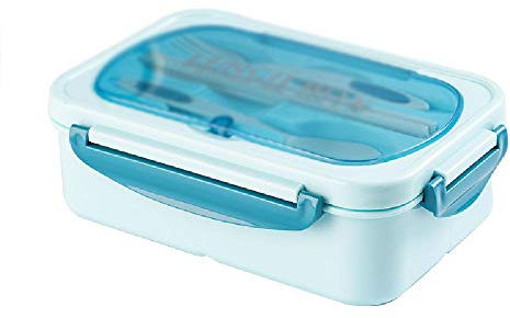 Lonchera portátil de acero inoxidable para estudiantes y trabajadores de oficina, calefacción por microondas, conservación del calor, color azul