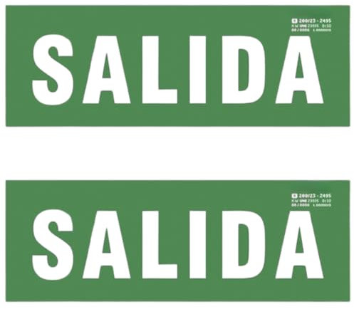 2 Pcs | Cartel SALIDA Homologado Fotoluminiscente | Señal Salida | medidas 30x10,5 cm | Material PVC 0,7 mm, clase B | normativa UNE 23035 | Cartel Salida de Emergencia Homologado