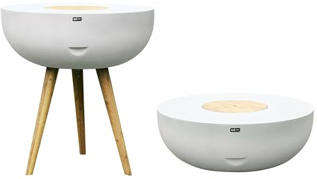 AXI Brandon 2-in-1 Bartisch/Beistelltisch & Kühlbox in Kalksteinoptik | Bartisch/Gartentisch aus Zement und Akazienholz | Mit Getränkekühler mit Fassungsvermögen von max. 24 Litern