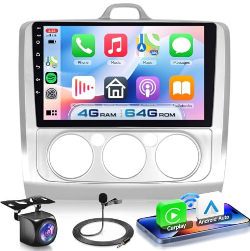 VECHTEL 4G+64G Autoradio Android 15 per Ford Focus Exi MT 2 3 Mk2 Mk3 2004-2011, 9 HD Schermo Tactile Stereo Auto co Carplay Android Auto senza Fili GPS Wi-Fi USB Bluetooth 5.0 FM RDS Retrocamera