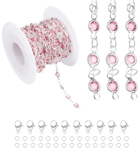 PATIKIL Strasskette Rolle Schmuckherstellung Ketten Bulk Silberton, Rosa | 16.4Ft, Mit Lobster Claps Jump Rings, Für Schmuckherstellung DIY Basteln Halsketten Armbänder