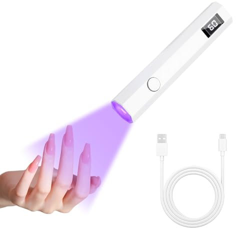 Mini UV Lamps for Gel Nails with LED Screen 3W Nail Lamp Handheld 180mAh USB Rechargeable Quick Drying 20s 60s Timer Portable Led Flashlight Gift for Women Nail Glue Stickers DIY Home Travel, White