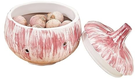 WYBZDA Durchbrochene Knoblauch Aufbewahrung Haushalt Küche Keramisch Zwiebeltopf Feuchtigkeitsgeschützt Atmungsaktiv Löcher 4,3 Zoll Knoblauchtopf Versiegelt Frische(Rot)