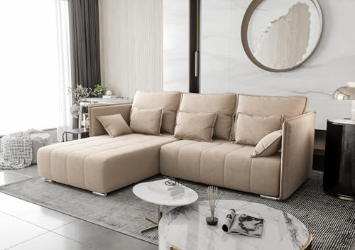 AXLIVING Beige Ecksofa mit Schlaffunktion Florinna 248cm L-Form