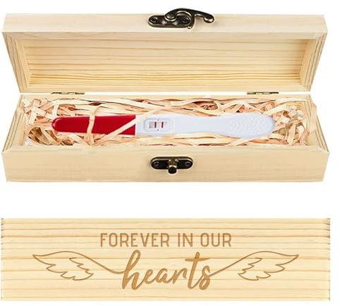 CHGCRAFT Lost Baby Sympathy Gift Keepsake Box Angel Wings Wooden Loss of Baby Sympathy Gifts Box with Raffia Ribbon and Lock Announcement Gifts for Mom Dad, 8x2x1.2 inch