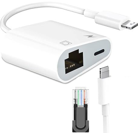 ZHHSUNY 2 en 1 Adaptador de red LAN Ethernet Light-ning a RJ-45 de 100 Mbps con puerto de carga compatible con i-Phone/i-Pad/i-Pod,Rápido y estable, Plug and Play para los juegos Línea vídeo