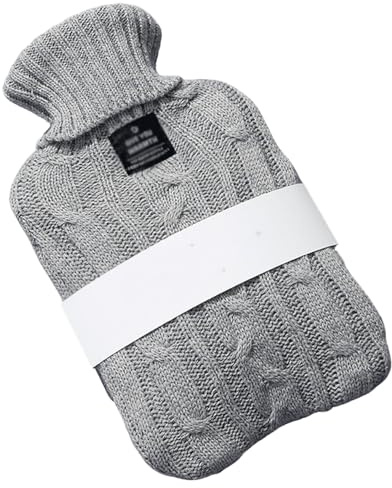 Wärmflasche, wiederverwendbares Heiz-/Kühlkissen mit Strickbezug, Schmerzlinderung, Heiß-/Kältetherapie, auslaufsicheres Design for Senioren und Kinder(Gray,1000ml)