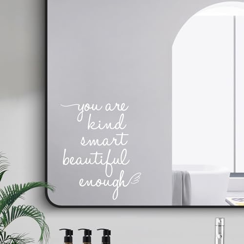 JINGIHE Motivations Spiegel Aufkleber You are Kind Smart Beautiful Enough, Wandtattoo Badezimmer, Motivation Wandaufkleber Dekoration für Badezimmer, Rückspiegel, Wohnzimmer (2, Weiß)