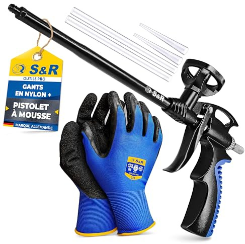 S&R Professional PU Schaumpistole Set, PU Bauschaumpistole PTFE vollbeschichtet, Profi Montageschaum Bauschaum Pistole antihaft, Ergonomisch präzise dosierbar, Industriequalität Ausschäumpistole