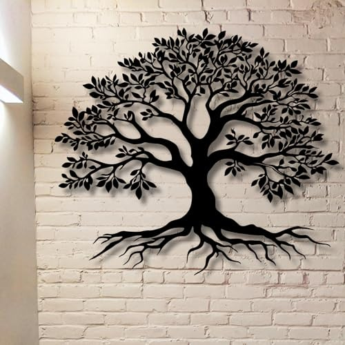 Árbol de la Vida, Arte de Metal 3D, decoración de Pared Grande, Letrero para Sala de Estar, Dormitorio, Interior, Exterior, jardín, hogar (Negro, 47 x 41 cm)