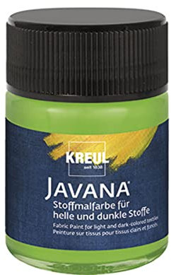 KREUL 91960 - Javana Stoffmalfarbe für helle und dunkle Stoffe, 50 ml Glas blattgrün, brillante Farbe auf Wasserbasis, pastoser Charakter, zum Stempeln und Schablonieren, nach Fixierung waschecht