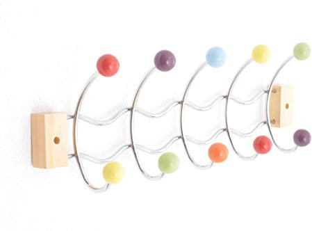 ASPECT Deluxe Wall-Mounted Hook/Coat Hanger-10 Hooks.Chrome Finish Frame & Multi-Color Ceramic Balls, Metal, Multi