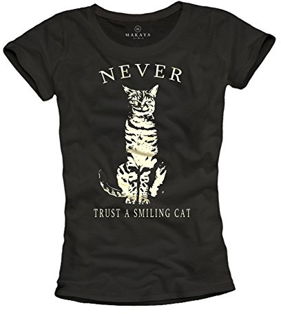 Lustige Katzen Shirts für Damen Never Trust A Smiling CAT T-Shirt schwarz Größe M