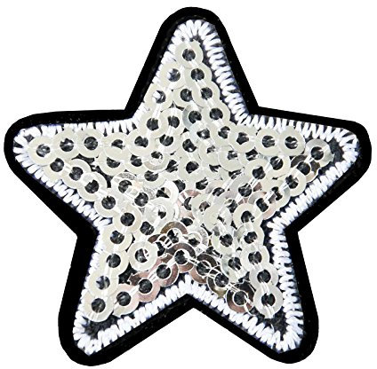 10 Pailletten Aufbügler Aufnäher Stern 35mm, Farbwahl - Patch Paillettenaufbügler, Farbe:silber