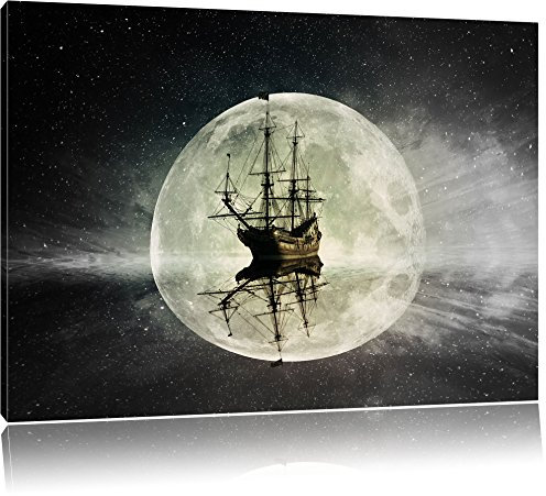 Pixxprint Geisterschiff im Weltall, Größe: 120x80cm, Leinwandbild, fertig gespannt, Wandbild, Dekoration, Kunstdruck, kein Poster