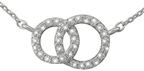 Hanessa 925 Echt-Silber Rhodiniert Damen-Schmuck Hals-Kette und Anhänger aus echtem Silber - Collier mit Doppel-Ring und 31 Zirkonia Steinen - Geschenk für die Frau