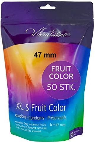 VIBRATISSIMO Kondome Fruit Color 50er Pack I gefühlsecht & extra feucht I for Men I Beutel wiederverschließbar I Bunte I hauchzart I b=47mm