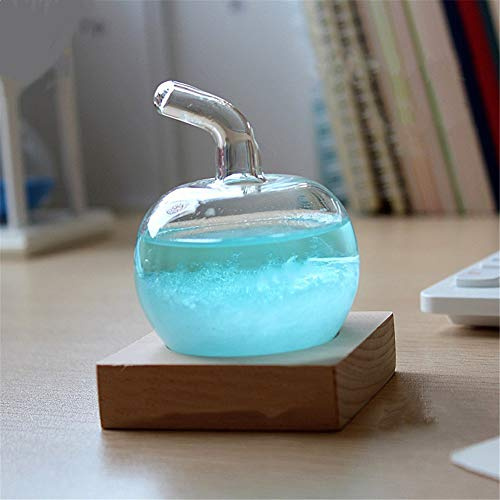 DELIBEST Wettervorhersage aus Glas, kreative stilvolle Wetterstation, Vorhersage, Sturm-Glasflaschen, Barometer, Desktop-Dekoration, Handwerk (blauer Apfel + Sockel)