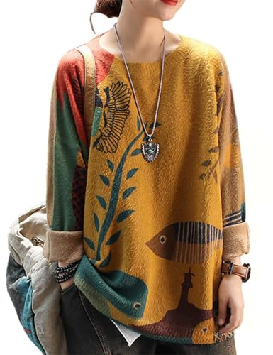 YESNO Women Christmas Sweater Graphic Printed Oversized Pullover Sweaters Casual Loose Knit Tops 2XL S01 CR19
