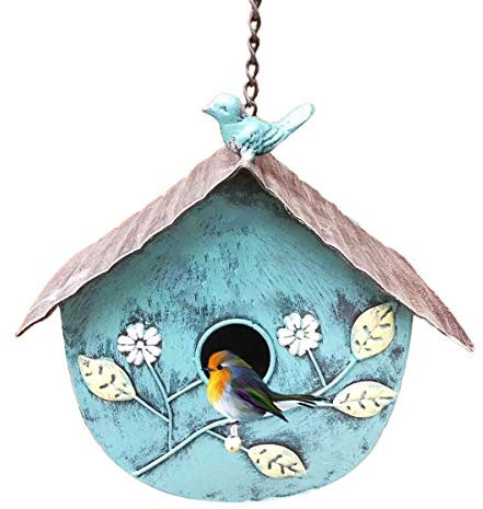 TentHome Vogelhaus Zum Aufhängen Vogelhäuschen Wildvögel Nistkasten Vogel Metall Garten Deko Wildvogelhaus Hängend (Blau)