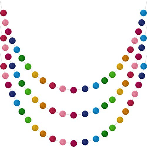 Boao Wollfilz-Girlande, bunte Pompon-Girlande, handgefertigt, 1,98 Meter lang, 24 Bälle, Filzbanner für Wand, Weihnachtsbaum, Dekoration, Regenbogenfarben, 3 Stück