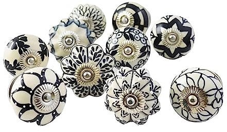 Ajuny Set of 30 Ceramic Knobs Vintage Black and White Hand Painted Pumpkin and Round Kitchen Cabinets Furniture Drawers Cupboards Handles Pulls Decorative Knob