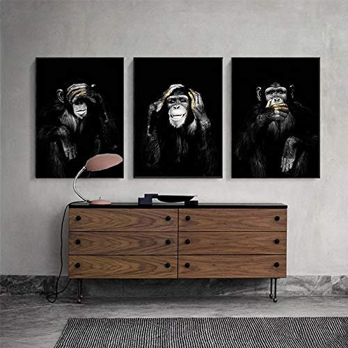 XIANGPEIFBH Affiche Toile Peinture Animal Mur Art foncé 3 drôle Singe Affiche et Impression pour Salon décor à la Maison oeuvre 30x40cmx3pcs sans Cadre