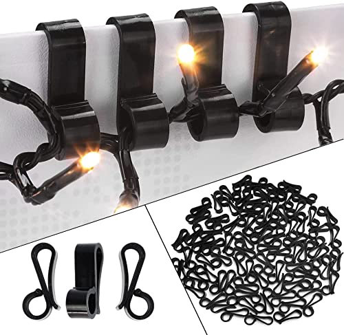 Vikdio 120 Pcs Black Gutter Hooks for Hanging Christmas Lights, Holiday Lights Clips Mount to Shingles, Gutter Clips for Securing Outdoor Icicle Lights on Christmas Halloween Home Garden Decor