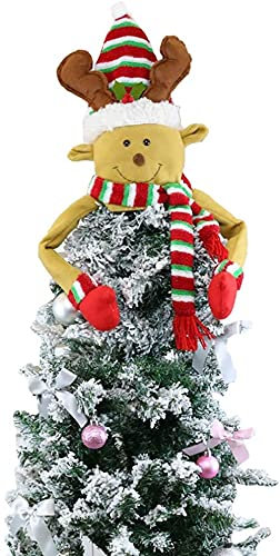 Topper Albero di Natale - Grande Babbo, Pupazzo di Neve, Renna Cappello per Decorazioni Natalizie, Puntale per Albero, Decorazione Casa, Large, A
