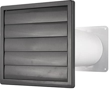 Traversée murale pour hotte aspirante - Grille à lamelles grise avec clapet anti-retour - Diamètre : 150 mm