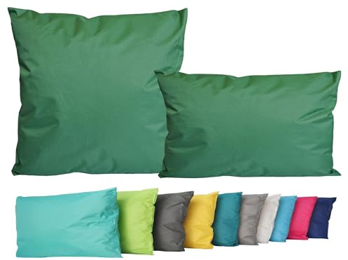 JACK 2er Set Outdoor Lounge Kissen Set 45x45cm + 30x50cm Dekokissen Inkl. Füllung Wasserfest Sitzkissen Garten Lotus Effekt, Farbe:Dunkelgrün