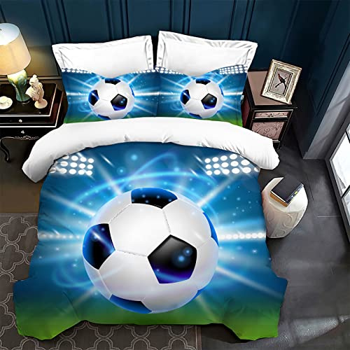 LXTOPN Fussball bettwäsche 200x200 Jungen, Jungen Teenager Sport Bettbezug-Set für Einzelbett,Fußball Kinderbettwäsche Blau(Blauer Fußball, 200x200cm)