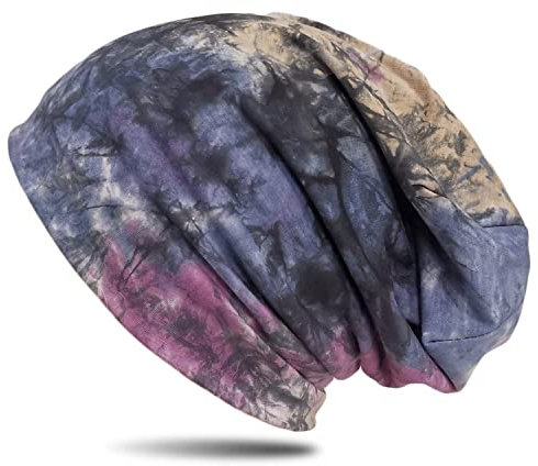 WANSSY® Damen Herren Unisex Uni Farbe Beanie mit Färbemuster Federmuster Fashion Einheitshröße Kopfbedeckung (Blau-pink)