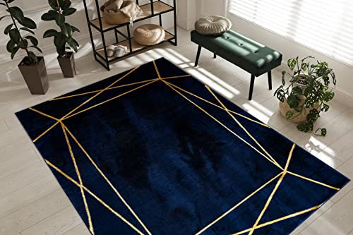 rugsx Exklusiv Emerald Teppich Glamour – Stilvoll, Geometrisch Dunkelblau/Gold 80x150 cm Modern Teppich für Wohnzimmer
