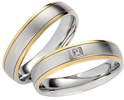Eheringe Partnerringe Verlobungsringe Edelstahl mit Zirkonia + Gravur Antragsringe Trauringe Eheringe, Edelstahl