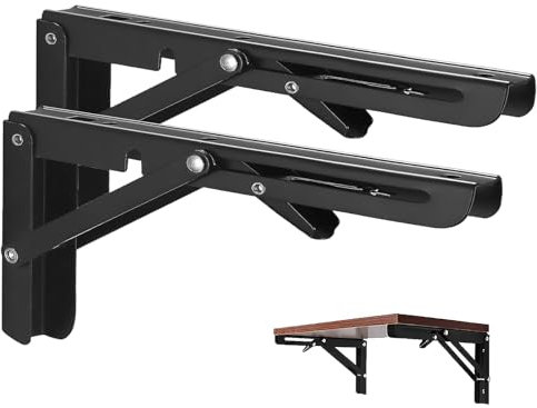 Vebetter 350mm Escuadras Abatibles, 2Pcs Bisagra Mesa Abatible Escuadras para Estanterias, Bisagras Mesa Plegable Inoxidable, Soporte Estantería Plegable, Pared Soporte de Estante, Carga Máxima: 80KG.