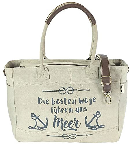 Sunsa Damen große Handtasche. XXL Tasche aus Canvas & Leder. Nachhaltige Strandtasche/Weekender in Maritim Motiv. Schultertasche als Geschenkideen für Frauen