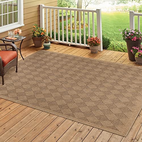 HomebyHome Outdoor Teppich Wetterfest 160x230 cm Natur Sisal und Jute Optik - Balkon Teppich Wasserfest Vintage Design Pflegeleicht - Waschbarer Teppich Küche, Garten, Terrasse und Camping