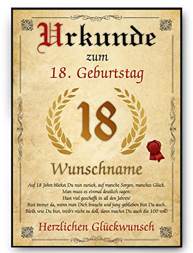 Tigerlino® Personalisierte Urkunde zum 18. Geburtstag Geburtstagsurkunde Jahrgang 2007 Geschenk Männer Frauen 18 Jahre Geburtstagsgeschenk Geburtstagskarte 18. Geburtstag Geschenkidee personalisierbar