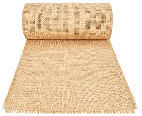 HEETA Tischläufer Jute, Natur Juteband Tischläufer Meterware 20x600cm Zuschneidbar für Verschiedene Schreibtischgrößen, Tischdekoration für Gartenparty, Hochzeit