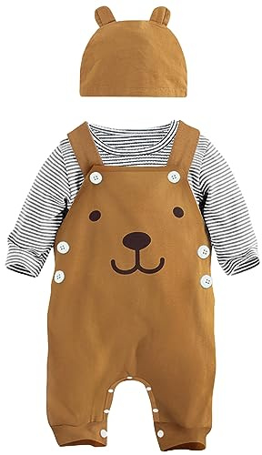 SFreeBo Infant Baby Boys Clothing Sets Newborn Baby Cotton Romper Outfits Suit Toddler Kids Clothes 3pcs Long Sleeves T-shirt Star Pattern Dungarees Hat 0-18 Months