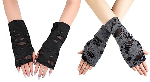 FEOYA Damen Armstulpen Gothic Handschuhe Fingerlosen für Kostümparty Halloween Karneval Party Cosplay 2 Paar