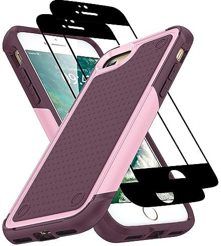 Jeylly Case for iPhone SE 2022/2020, iPhone 7 iPhone 8 Phone Case for Girls and Women, Military Grade Drop Protection Shockproof Bumper Non Slip Texture Back Hybrid Cover Case 4.7 inch, Red&Pink